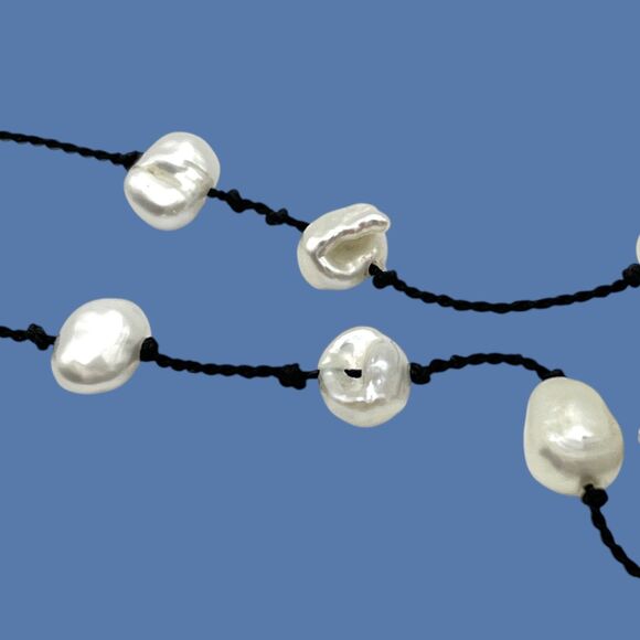 Baroque Freshwater Pearl Necklace Black Cord Casual Beach Cruise Minimalist Boho - Picture 6 of 10